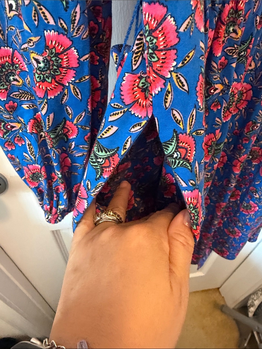 Boden Willow Frill Shirt Dress in a vibrant blue floral pattern. - Picture 3 of 6